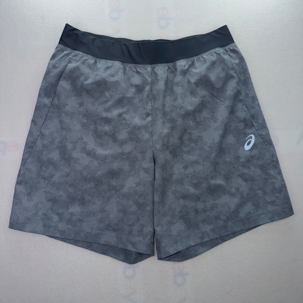 Asics Mens Running Shorts M Gray Digital Camo Lined Performance trainin Athletic